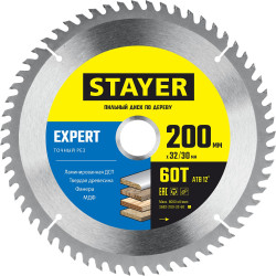 STAYER EXPERT 200 x 32/30мм 60Т, диск пильный по дереву, точный рез / 3682-200-32-60